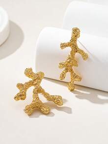 1 Paar modische strukturierte Metall Korallen Ohrringe, vielseitiger Lässig Schmuck im Ozean-Stil für Frauen, geeignet für Strand, Alltag und Party - Gold - Übersicht 4