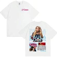 Camiseta estética de moda para hombres y mujeres, camiseta casual de algodón de manga corta, camiseta con patrón del álbum 2025 de la cantante Paula Koops - Blanco - Ver 1
