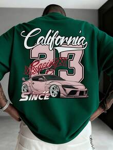 Zrgoth Men's Casual Versatile Minimalist Racing English Slogan Print Short Sleeve T-Shirt - Dark Green - View 1