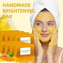 16PCS Turmeric Lemon Kojic Acid Soap (100g Each), Suitable For Face, Body, And Cleansing. Handmade Soap With Rich Lather, Deeply Cleanses And Softens Skin. Handcrafted, This Facial Soap Helps Fade Dark Spots And Remove Blackheads. It Deeply Cleanses And Moisturizes, Rich In Curcumin, Vitamin E, And Rose Extract. Suitable For Face And Body, Its Formula Is Natural And Gentle. - Lemon - Xem 2