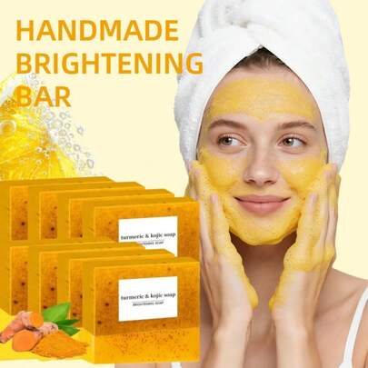 16PCS Turmeric Lemon Kojic Acid Soap (100g Each), Suitable For Face, Body, And Cleansing. Handmade Soap With Rich Lather, Deeply Cleanses And Softens Skin. Handcrafted, This Facial Soap Helps Fade Dark Spots And Remove Blackheads. It Deeply Cleanses And Moisturizes, Rich In Curcumin, Vitamin E, And Rose Extract. Suitable For Face And Body, Its Formula Is Natural And Gentle.