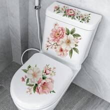 1件套清新粉白花卉马桶座贴纸，自粘式无需胶水，浴室马桶全套美化环境贴纸 - 多色 - 查看 2