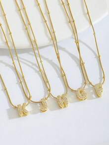 1件装奢华优雅时尚英文字母项链，金色不锈钢珠链字母项链，适合女性佩戴，是送给女友、妈妈、家人、朋友、女儿的绝佳礼物，适合情人节、母亲节、生日、毕业典礼、日常佩戴、婚礼、派对等场合。 - 金色 - 查看 4