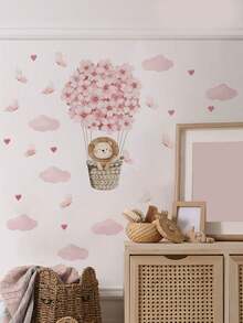 1/2/3片装多尺寸PVC可移除墙贴，卡通元素装饰，适用于卧室、客厅、书房、餐厅、浴室、家居墙面装饰 - 月光下的女孩、独角兽彩虹、梦幻粉色树下有动物、狮子骑热气球 - 彩色 - 查看 5