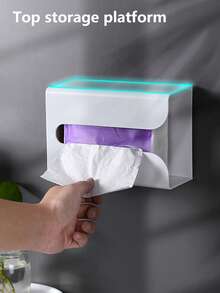 1pc Bathroom Tissue Box, Wall-Mounted Waterproof Toilet Paper Holder, Home Restroom Tissue Storage Box - Multicolor - View 5