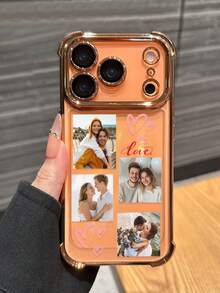 1 Personalized Valentine's Day Exclusive Love Letter Customized Photo Anti Drop Transparent Orange All Inclusive Phone Case, Compatible With IPhone 17/Air/17pro/17promax/16/16pro/16plus/16promax/15/14/13/12/11 And Other Models, Can Be Given As A Valentine's Day Gift For Couples - Orange - View 4