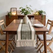 Black Striped Table Runner, Dual-Color Woven Tassel Table Runner, Rustic Style Woven, Suitable For Home And Dining Table Decor - Multicolor - View 16