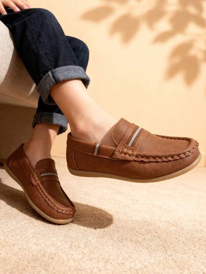 1 Pair Boys' Slip-On Casual Flat Loafers, Comfortable For Daily Outdoor Wear, All Seasons