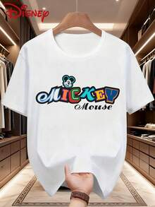 Disney Mickey Mouse Graphic Print Casual Men's Short Sleeve T-Shirt, Slightly Stretchy, Opaque, Easy Care Fabric, Suitable For Everyday Wear - White - View 1