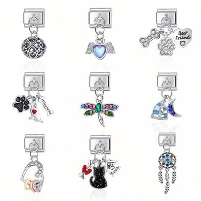 1件彩色时尚简约吊坠，包含心形、地球、宠物爪印、月亮、帆船、捕梦网元素，手工制作模块化配饰，适用于手链、戒指、脚链等DIY饰品。