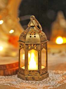 1 pieza Lámpara decorativa de linterna mini retro con batería, lámpara de decoración para el hogar, decoración de mesa, decoración de dormitorio, luz nocturna colgante de pared, adecuada para decoración de boda, fiesta, vacaciones, linterna de mesa LED de interior - Amarillo - Ver 4