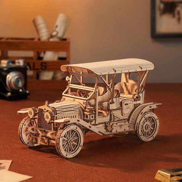 Robotime ROKR Oldtimer im Maßstab 1:15, klassisches Cabriolet-Modell aus dem 19. Jahrhundert, Sammlerstück für die Inneneinrichtung, 3D-Holzpuzzle, Türen zum Öffnen, Räder drehbar. Geeignet für Erwachsene und Jugendliche zum Selbstzusammenbau