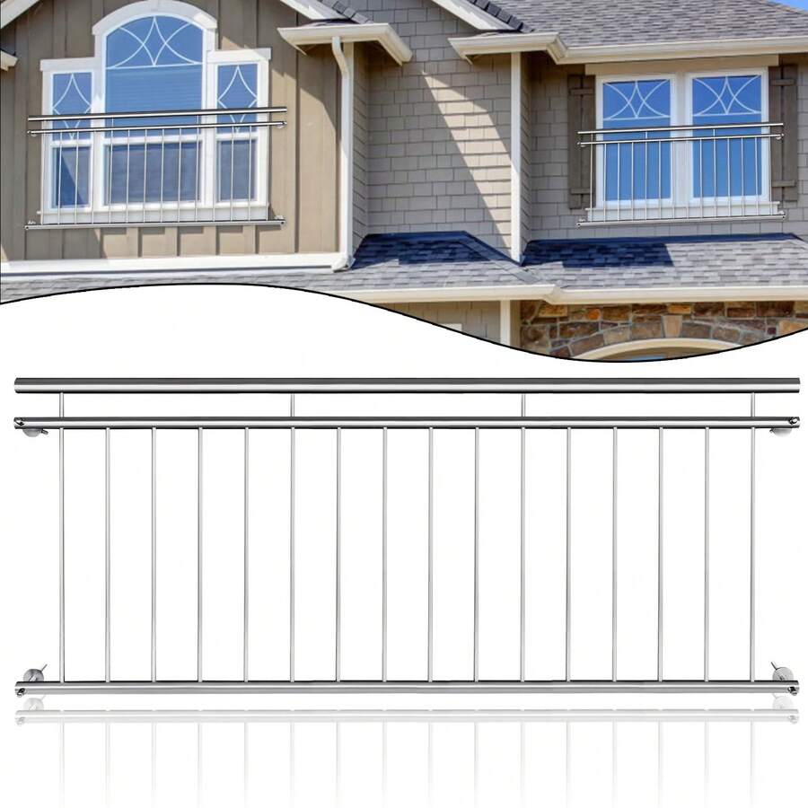 Balustrady balkonowe ze stali nierdzewnej francuskiej, balustrady tarasowe, balustrady, kraty balkonowe do użytku zewnętrznego, kraty okienne - 225*90 cm - Zobacz 1