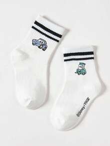 5/1 Pair Genuine Cars Cartoon Pattern Children Mid-Calf Socks, Black & White Stripes, Cute Design, Fashionable Casual Breathable Student Socks, Suitable For Daily Wear, Back To School, Holiday Gifts, Disney Socks - Multicolor - View 7