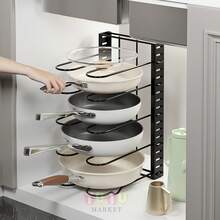 Organizador De Ollas Y Sartenes Para Gabinete Estante Para Ollas Ajustable De 5 Niveles Con 3 MéTodos De Bricolaje Organizador De Tapa De Olla Para Mostrador, Soporte Para Sartenes Y Tapas Antideslizantes, Estante De Ollas MáS Grueso, Organizador De Sartenes Para Armario, Ajustable Para Almacenar Y Organizar Gabinetes De Cocina - Negro - Ver 2