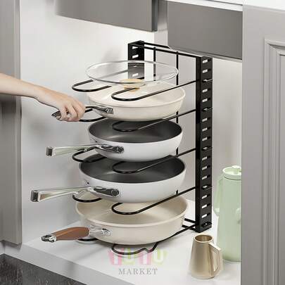Organizador De Ollas Y Sartenes Para Gabinete Estante Para Ollas Ajustable De 5 Niveles Con 3 MéTodos De Bricolaje Organizador De Tapa De Olla Para Mostrador, Soporte Para Sartenes Y Tapas Antideslizantes, Estante De Ollas MáS Grueso, Organizador De Sartenes Para Armario, Ajustable Para Almacenar Y Organizar Gabinetes De Cocina