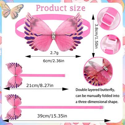 4件套轻盈多层蝴蝶翅膀配饰，适合中小型犬 - 一体式系带设计，夏季配饰，是春夏摄影和美容的理想之选，专为快乐的小狗设计，款式随机
