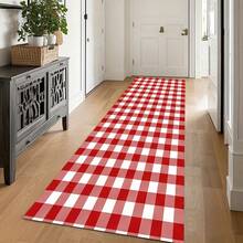 1pc Red Plaid Vibrant Kitchen Rug, Kitchen Mat, Kitchen Carpet, Classic Checkered Doormat, Small Rug, Carpet, Runner Rug, Floor Mat, Home Decor, Area Rug, Outdoor Mat, Home Decor, Area Carpet, Bedroom Rug, Washable Carpet - Multicolor - View 8