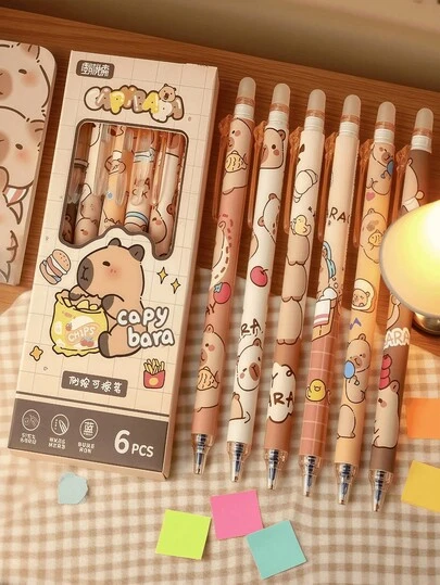6pcs/Box Retractable Hedgehog Ballpoint Pens, Random Color & Pattern Packaging, High Quality Creative Student Stationery, Office Signing Supplies, Gift For Family, Friends, Colleagues, Stationery Gift, School Supplies, Back To School, Ramadan