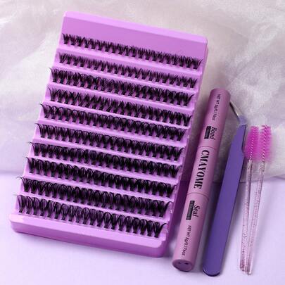 180/200pcs D Curl Individual Eyelashes With Bond And Seal, Tweezers,Lash Brush, DIY At Home Wispy Lashes Kit, Easy To Use, Beginner Friendly, Soft And Natural Look Fake Eyelashes 3D Effect Segmented False Lashes Suitable For Light Makeup, Heavy Makeup, Daily Look, Cosplay Lashes, Portable For Daily Use Or Going Out On All Occasions