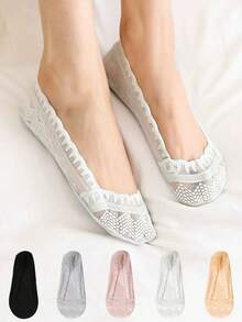 夏季女士清凉薄蕾丝船袜，防滑浅口隐形蕾丝短袜，不易滑落 - 彩色 - 查看 3