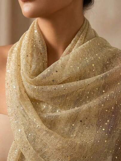 1pc Women's Lightweight Solid Color Sequin Bandana Scarf, Headscarf, Middle Eastern Hijab, Decorative Shawl, Sun Protection Beach Wrap, Suitable For Daily Use