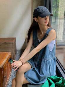 Women Denim Dresses - Blue - View 2
