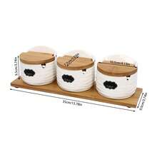 SHIOUCY Kitchen Spice Jar Set, Ceramic Spice Jars With Bamboo Lids And Sugar Spoons, Spice Container With Tray For Kitchen Restaurant Buffet Party - White+Brown - View 3
