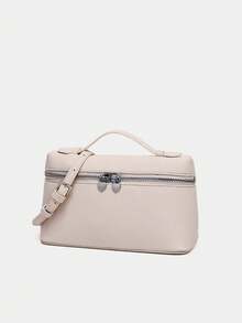 Dedoo 1pc Solid Color Litchi Grain PU Square Crossbody Bag, Women's Small Wallet, Suitable For Daily Fashion Matching, Fashionable Cream White Women Handbag - White - View 4