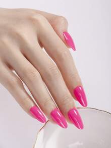 20pcs Solid Colour Semi Cured Gel Nail Strips, Pink UV Gel Nail Stickers, Salon Quality, UV Lamp Required, Suitable For Ladies Home DIY Nail Art Supplies. - Pink - View 4