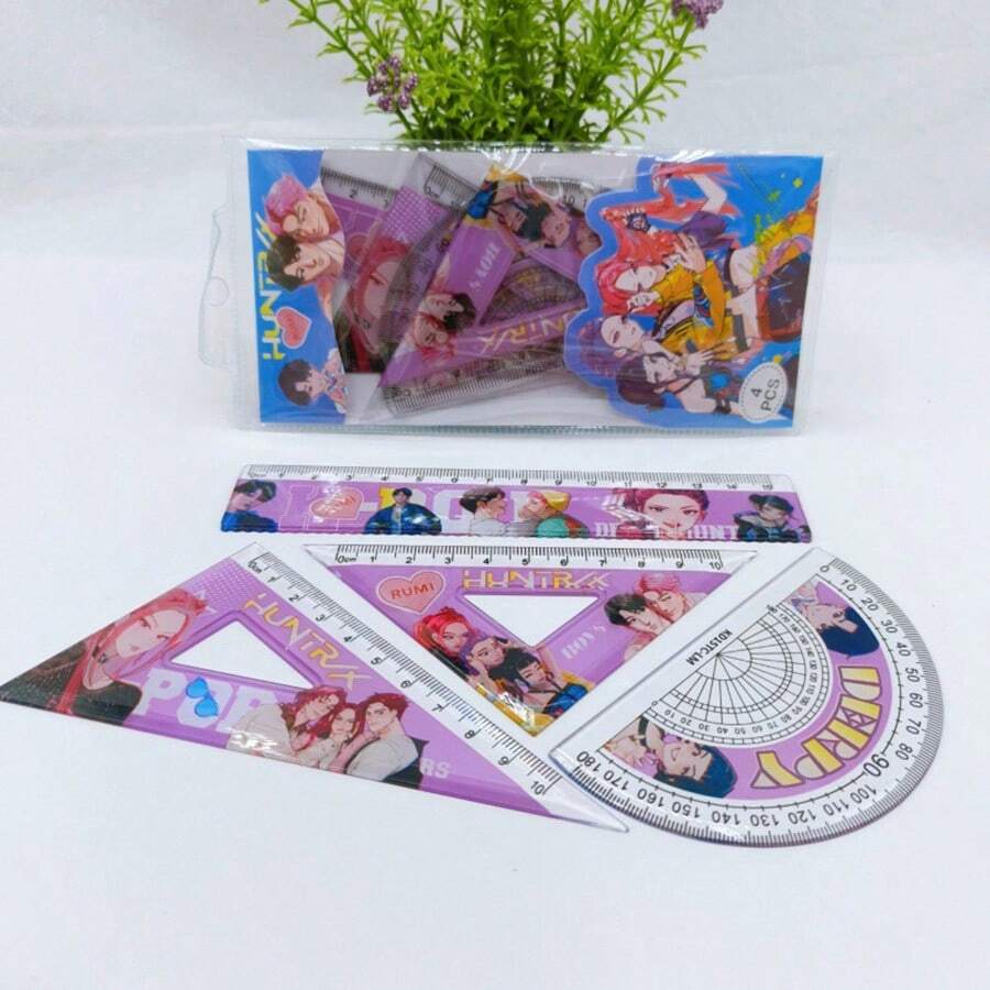 一套女巫猎人主题直尺，学习文具，礼物，创意卡通学生四件套 - 彩色 - 查看 1