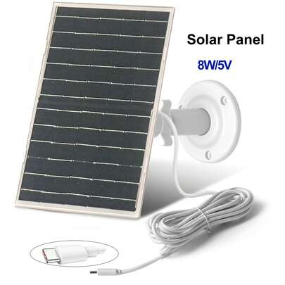 8W Solar Panel Charger For Security Cameras, Solar Charger, USB Solar Panel For Outdoor 5V Rechargeable Battery Camera, Small Solar Panels, High Conversion Rate, Type-C USB Charging Interface, Easy To Install, Solar Panel For Rechargeable Battery Device Such As Ring Camera, Doorbells, Lights & Monitoring Equipment, 360-Degree Adjustable 6.5Ft Cable, 8W Output Power, 1pc