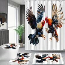 1 Piece Shower Curtain: Vibrant Rooster Midair With Detailed Feathers, Dynamic Digital Art, 12 Hooks, 70.8x70.8 Inches - Weaving Technique: Woven, Care Instructions: Air Dry, Included Components: Hooks, Curtain Material: Polyester, Curtain Theme: Landscape - MZ - View 4