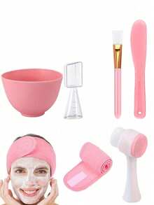 3-12pcs Facial Cleansing Brush Set, Soft Bristle Manual Face Cleaning Brush, Makeup Sponge, Silicone Mask Mixing Bowl & Spatula, Mixing Scraper, Gentle Brush, Adjustable Headband & 2-In-1 Measuring Cup, Portable Travel Skincare Kit - Multicolor - View 10