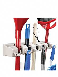 Home- It Mop and Broom Holder, 5 Position with 6 Hooks Garage Storage Holds up to 11 Tools, Storage Solutions for Broom Holders, Garage Storage Systems Broom Organizer for Garage Shelving Ideas - Blanco - Ver 8