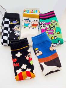 CRAYON SHINCHAN 3 Pairs Random Women's Socks With Crayon Shin-Chan Cute Cartoon Patterns, Soft And Comfortable Mid-Calf Socks, Versatile - Multicolor - View 6