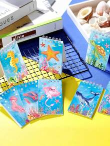 8件套迷你海洋动物笔记本套装，海底派对礼品套装，海洋动物口袋便利贴，海底世界便利贴，儿童课堂奖励，生日派对礼物和赠品 - 10cm/6cm - 查看 2
