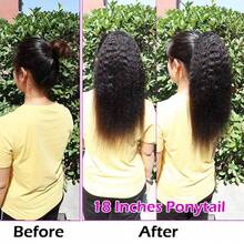Drawstring Kinky Straight Human Hair Ponytail Extensions With Clips Afro Yaki Brazilian Hair #1B Clip In Pony Tail Extensions - Natural Black - View 7