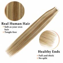 Women's Invisible PU Tape Hair Extensions - Straight, Suitable For All Hair Types, Deep Golden & Light Golden High Gloss, Seamless Natural Effect And Adds Volume, Durable Tape-In Hair Extensions - S14/613 - View 5