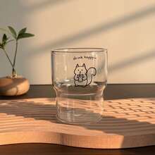 可爱极简线条卡通动物马克杯，少女风ins风早餐牛奶杯，咖啡杯，冷饮杯 - 透明 - 查看 6