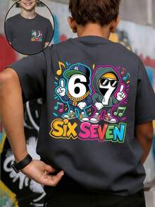 Tween Boy 67 & 67 Puzzle Design Print T-Shirt, Math Puzzle & Video Game Lover Graphic Tee - Dark Grey - View 1