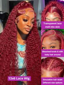 13x6 99j Burgundy Lace Front Wigs Human Hair 250 Density Deep Wave Lace Front Wigs Human Hair Pre Plucked Red Wine Curly Human Hair Wig 13x4 HD Frontal Glueless Colored Wet And Wavy Loose Water Wave For Women - S99J - 查看 6