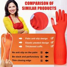 1 Pair Multi-Purpose Dishwashing Cleaning Gloves, Extra Long & Thick Kitchen Household Gloves, Suitable For Washing, Laundry And Home Cleaning, Reusable - 2pc/Red - View 5