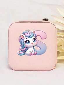 1个个性化独角兽字母印花皮革首饰戒指盒，拉链首饰盒，情人节礼物 - 彩色 - 查看 33