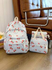 3pcs Strawberry Print Backpack Set, Including Backpack, Lunch Bag And Pencil Case, With Laptop Compartment, Adjustable Straps And Multiple Pockets, High Capacity Student Backpack, Multipurpose Daily Bag, Suitable For Girls/College Students/Graduates For Daily Use/Vacation/Travel/Back To School - Multicolor - View 15