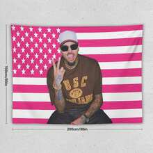 1PC Singer Chris Music Brown Printed American Flag Decorative Tapestry, Patriotic Star And Bar Flag Design, Suitable For Horizontal Wall Hanging In Bedrooms, Dormitories, And Living Rooms, Easy To Hang, Ideal Holiday Gift For Teenagers, Dormitory Room Accessories - 1PC - Xem 13