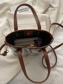 Women's Lightweight Retro Handbag, Minimalist Printed Design, Adjustable Long Strap, Medium Capacity, Suitable For Casual And Vacation Use - Brown - View 6