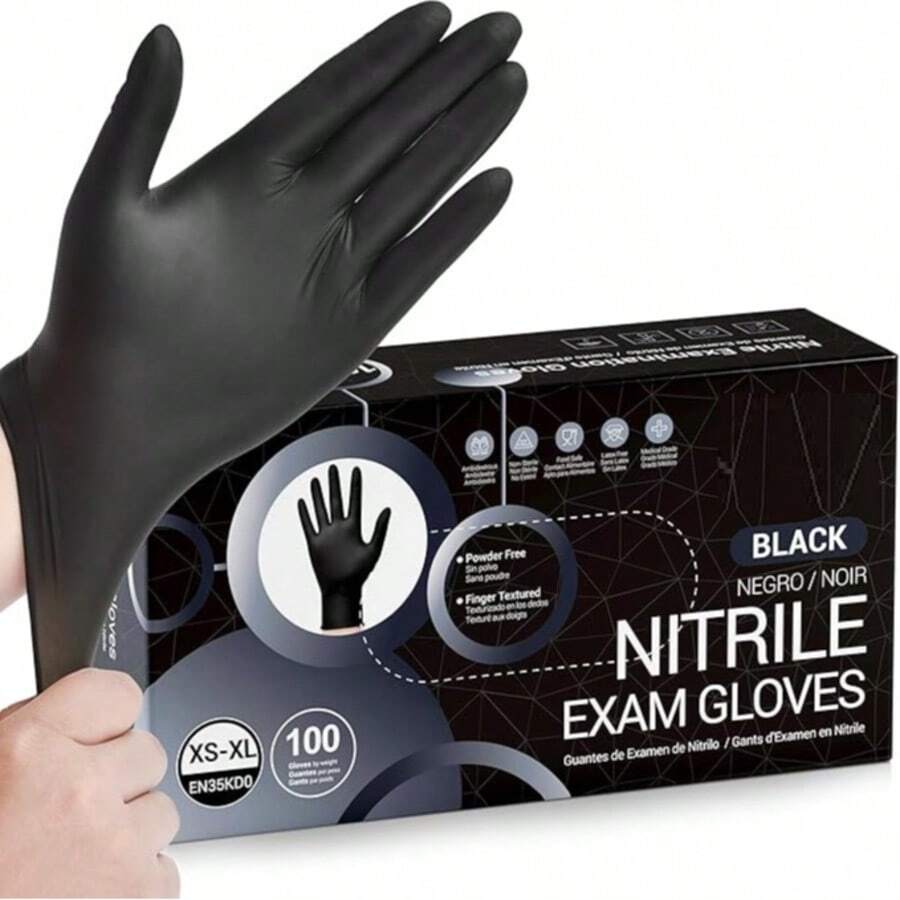 100pc Disposable Nitrile Latex Free Tattto Nail Hair Salon Cleaning Gloves - 黑色的 - 查看 1
