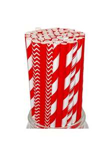 25pcs/100pcs Multicolor Mixed Red Color Paper Straws, Disposable Paper Straws With Various Patterns, 100pcs Set, Suitable For Holidays, Parties, Wedding, Anniversary, Decorative Straws For Beverages Like Milk Tea, Coffee, Juice - Red - View 51