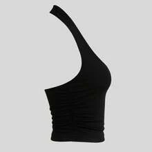 Kit 2 Women's Halter Neck Top With Bare Back, Ruched Sides And Bust Lining - Immediate Shipping (4) - 1 BLACK PIECE + 1 BLUE PIECE - View 3